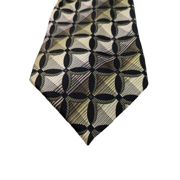 Kilburne and Finch Neck Tie Black w/ Cream & Gray Geometric 100% Silk Classic - Picture 3 of 5
